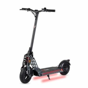 Monopatín eléctrico deportivo con luces LED rojas en la base